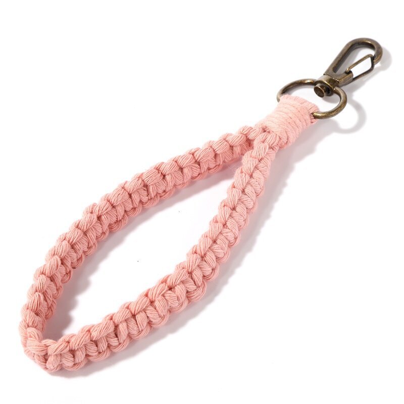 Woven Cotton Rope Wristlet Keychain Pastel Autumn Colors 7