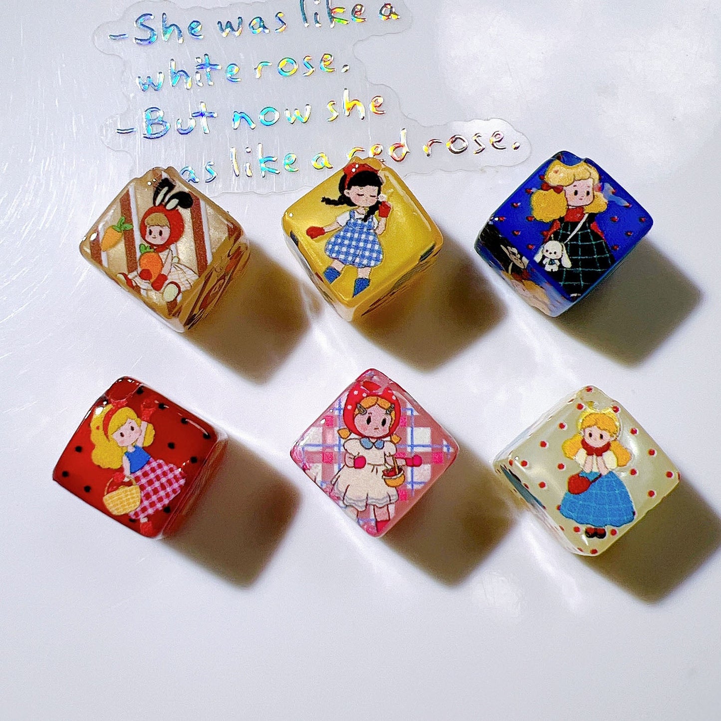 Pretty Girl Printed Square Acrylic Beads 14mm Diagonal Hole 10pcs 3