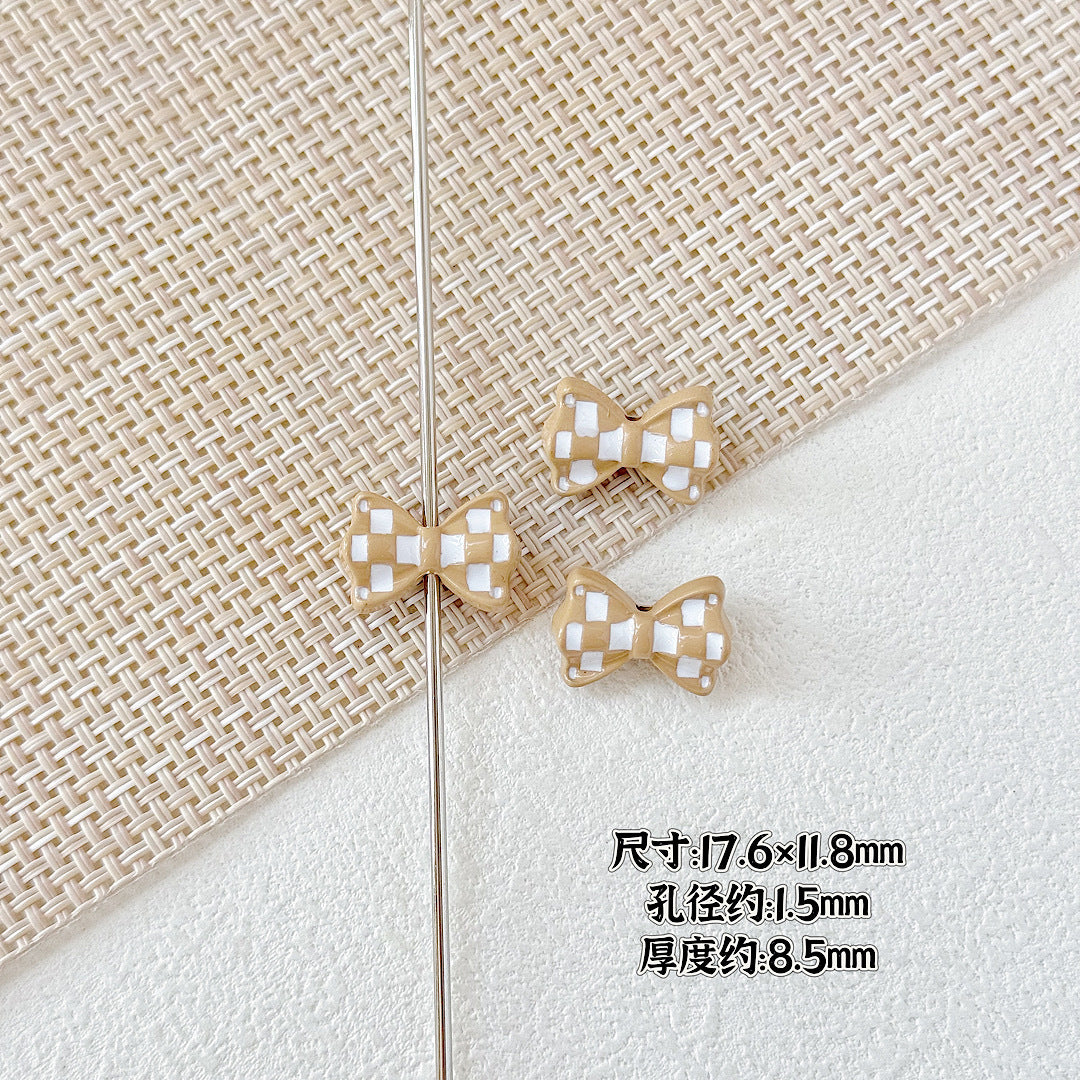 Bow Metal Beads 17mm Baking Painted Checkered Pattern 10pcs 12