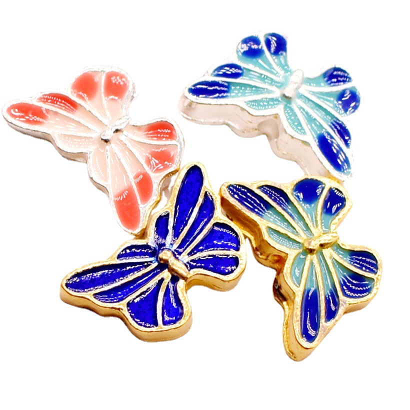 Butterfly Metal Beads 16mm Double Color Cloisonne Enamel 20pcs 4