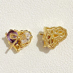Brass Heart Metal Beads 12x10mm Zirconia Embeded Bow 5pcs 2