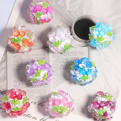 Embellished Bubblegum Beads 20mm Crystal Rose Polymer Clay 5pcs 15