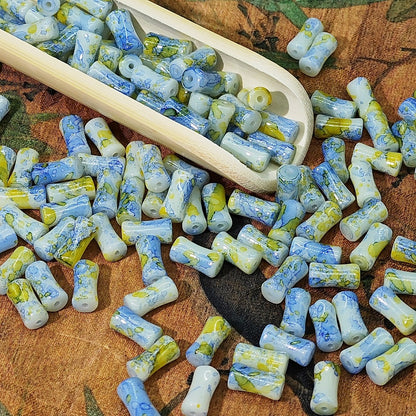 Painted Bamboo Tube Glass Beads 6X12mm Marbled Earth Tone 50pcs 16