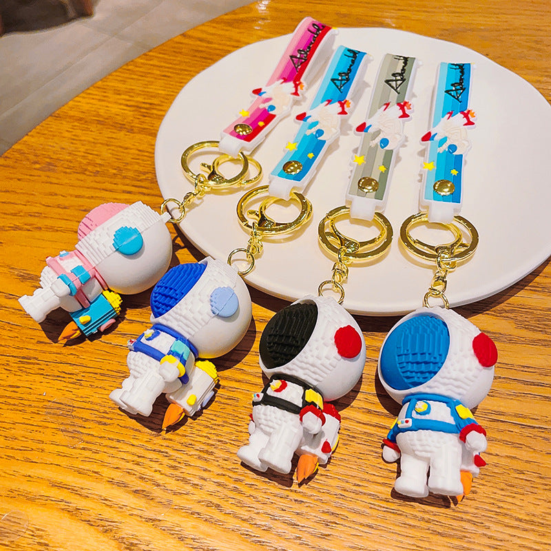 Cartoon Astronaut PVC Building Block Keychain with Starry Strap 3