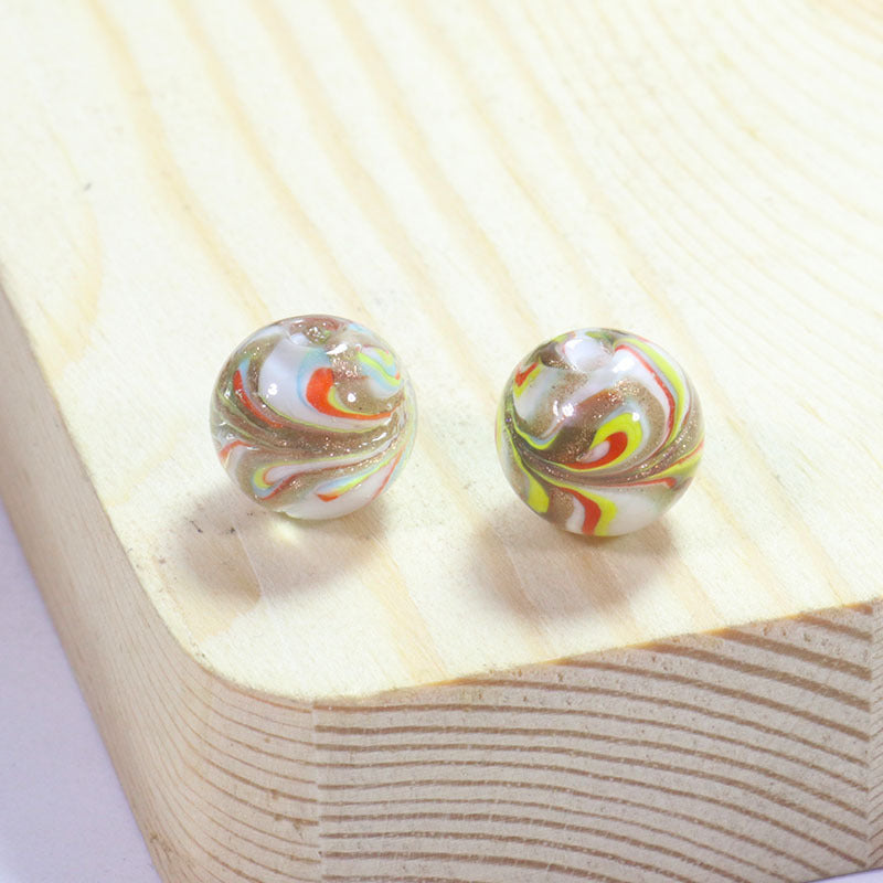 Lampwork Glass Beads Round 12/14mm Transparent Phoenix Tail Gold Foil 5pcs 8
