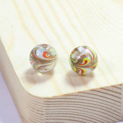 Lampwork Glass Beads Round 12/14mm Transparent Phoenix Tail Gold Foil 5pcs 8