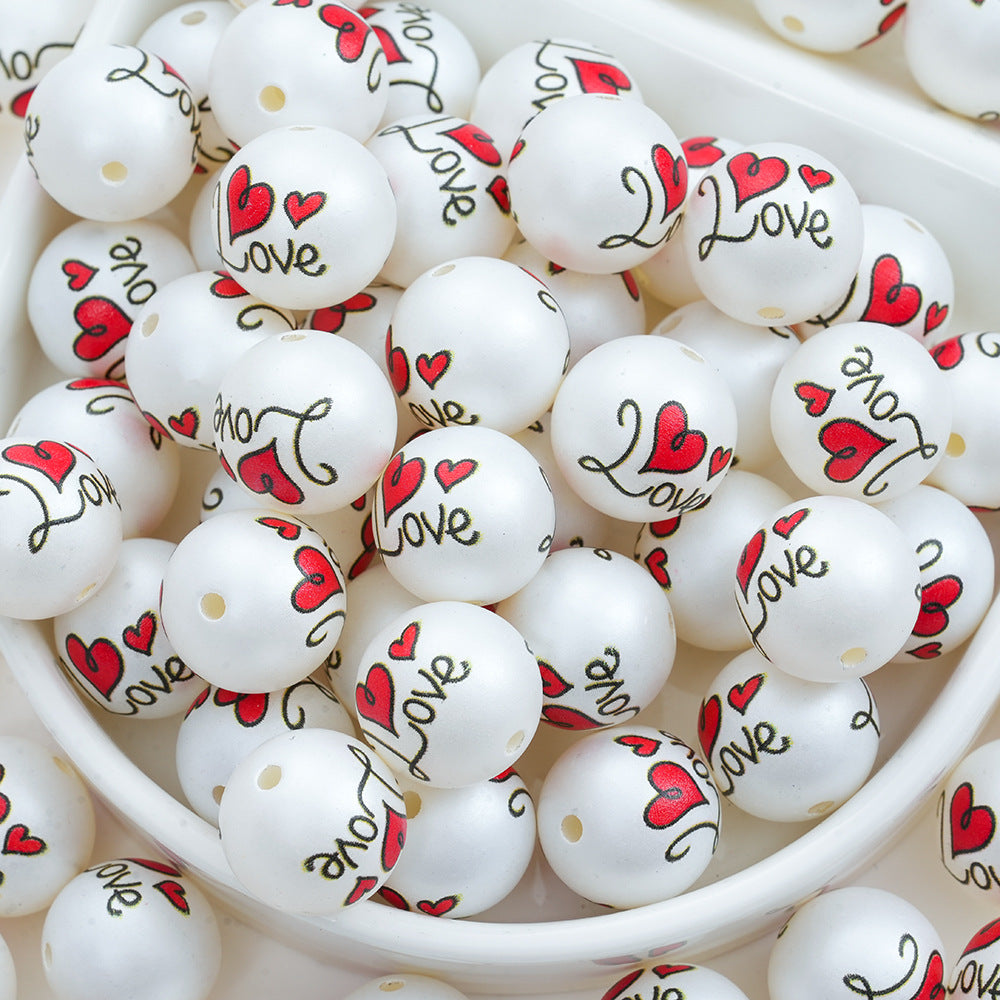 Heart Acrylic Beads 16mm Valentine'S Day Love Printed 20pcs 4