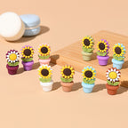 Silicone Focal Beads Sunflower Flowerpot Brown Pot Yellow Flower 20pcs 4