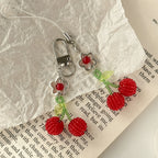 Beaded Cherry Phone Charm Glass Red Green 6cm 2pcs