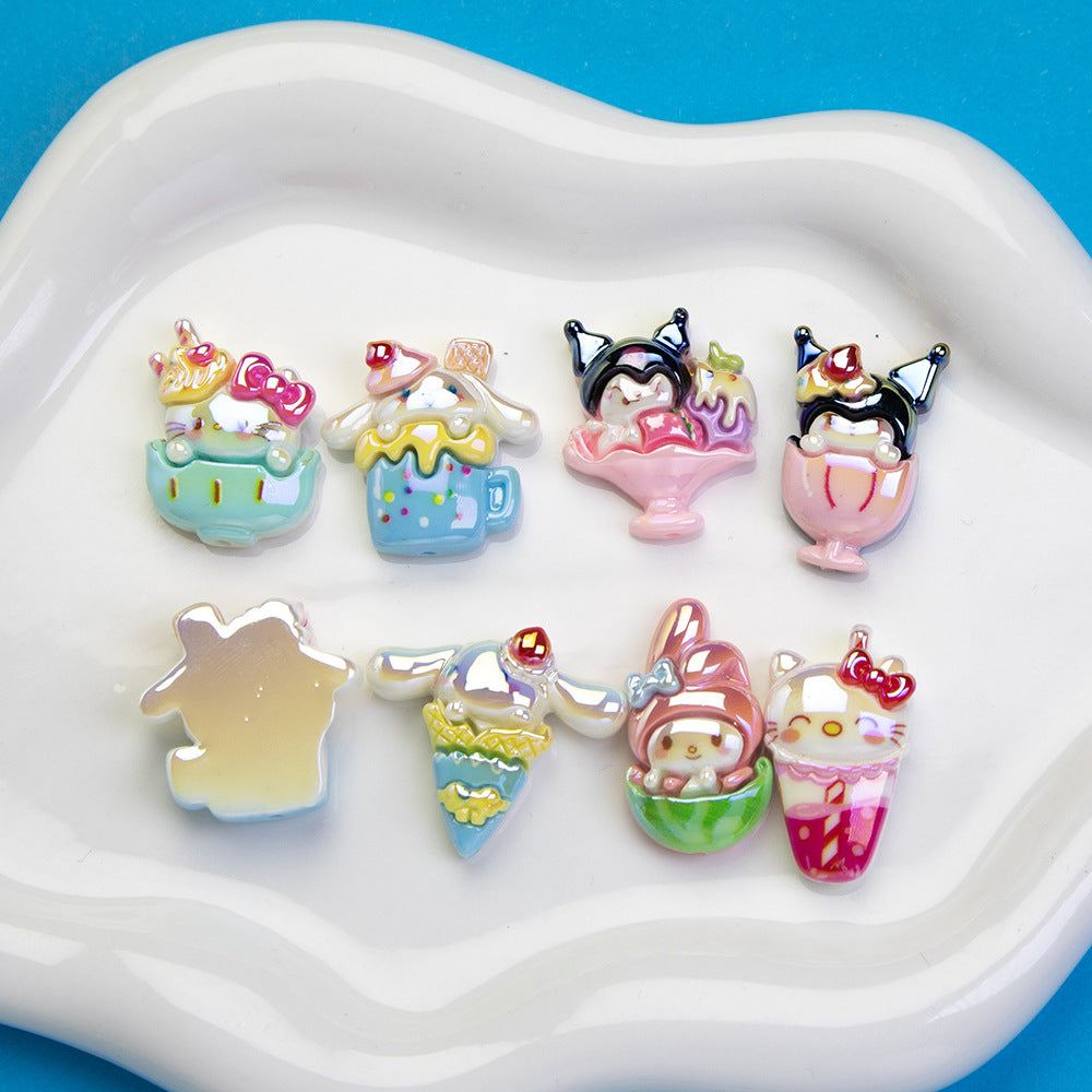 Plating Summer Sanrio Resin Beads Glossy Beverage Dessert 10pcs 6
