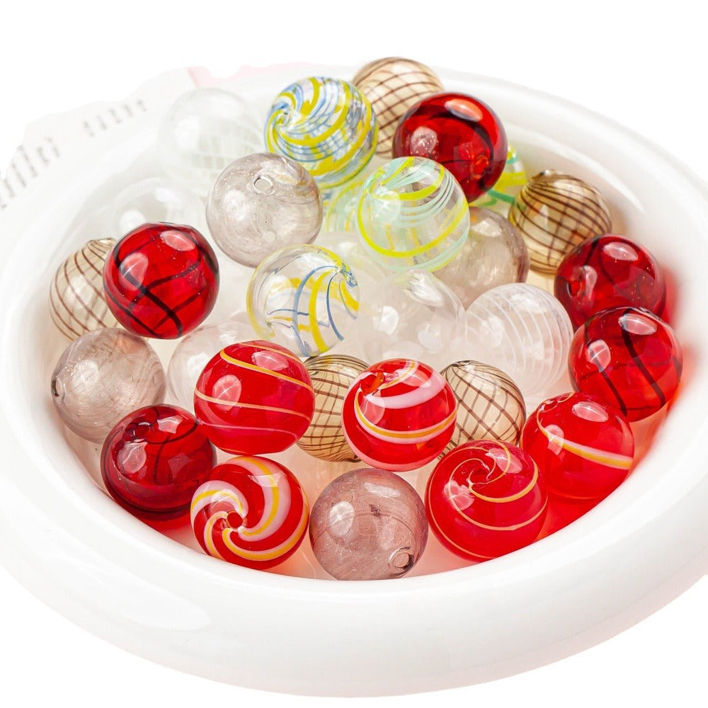 Vintage Hollow Striped Blown Glass Beads 21mm 4pcs 5