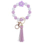Colorful Flower Silicone Bead Wristlet Keychain with Leather Tassel 7