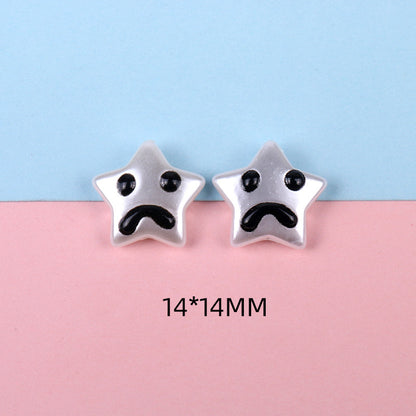 Hand Painted Cartoon Pattern Pearlized Acrylic Beads ABS Plastic 10pcs 12