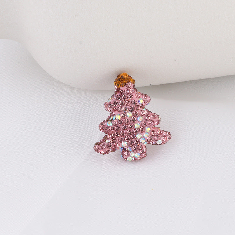 Polymer Clay Christmas Tree Rhinestone Beads 27mm Pre-Lit 2pcs 12
