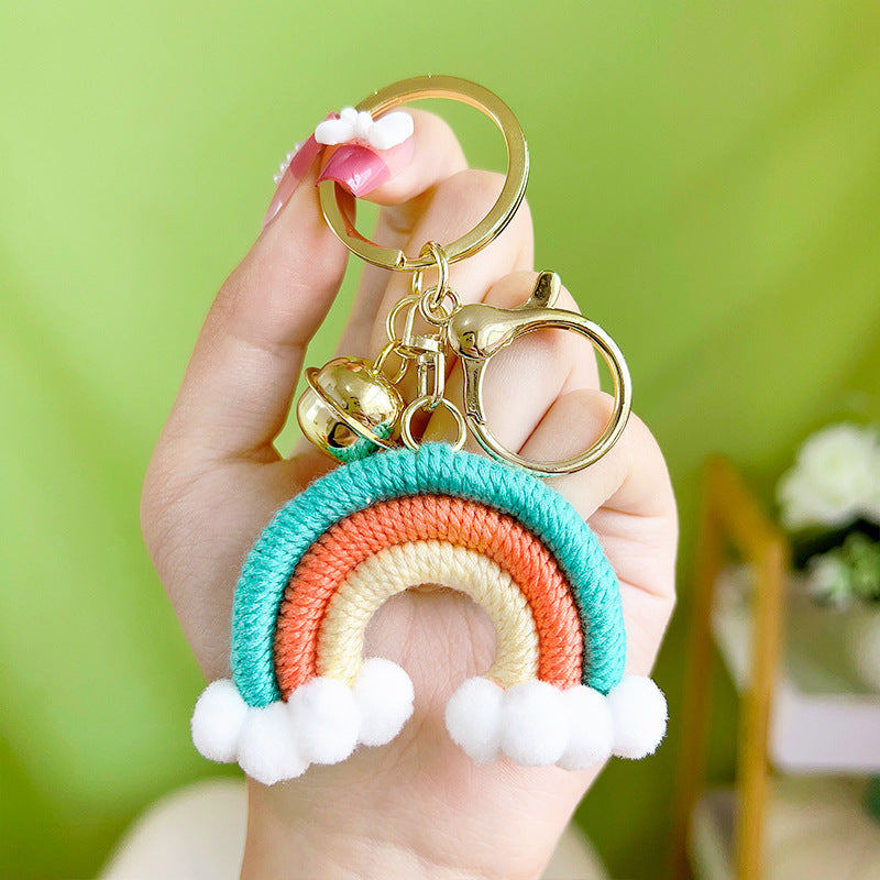 Cotton Crochet Rainbow Keychain Pastel Colors with Pom Poms 11