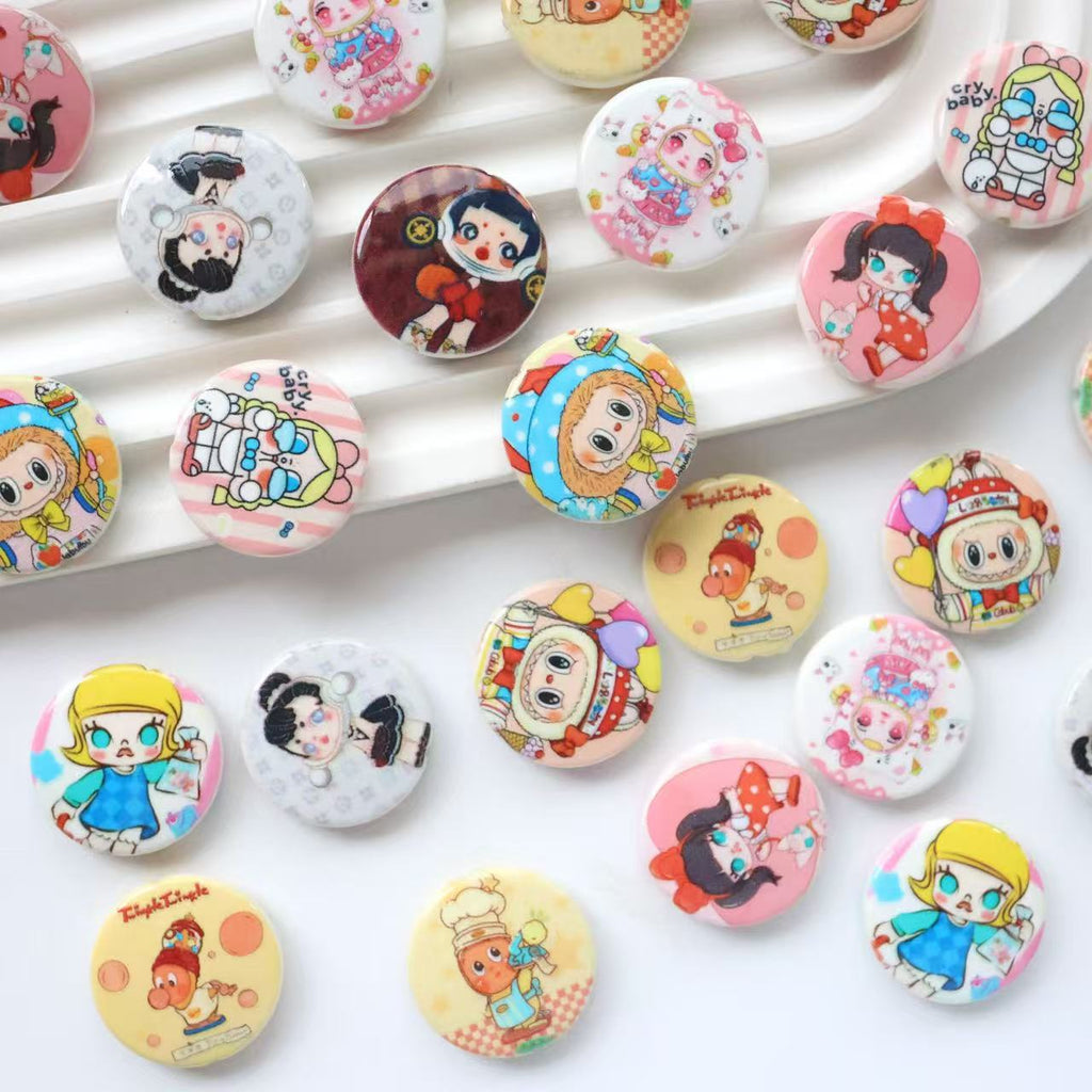Flat Pop Art Acrylic Beads 25mm Printed Character Design 20pcs 2