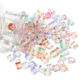 Transparent Square Glass Beads 7mm Pastel Mixed Colors 100pcs