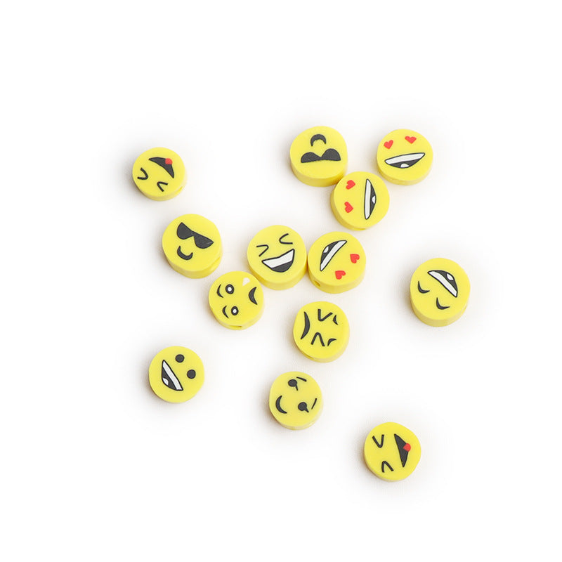 Flat Clay Beads 9mm Yellow Funny Emoji Polymer 100pcs 3