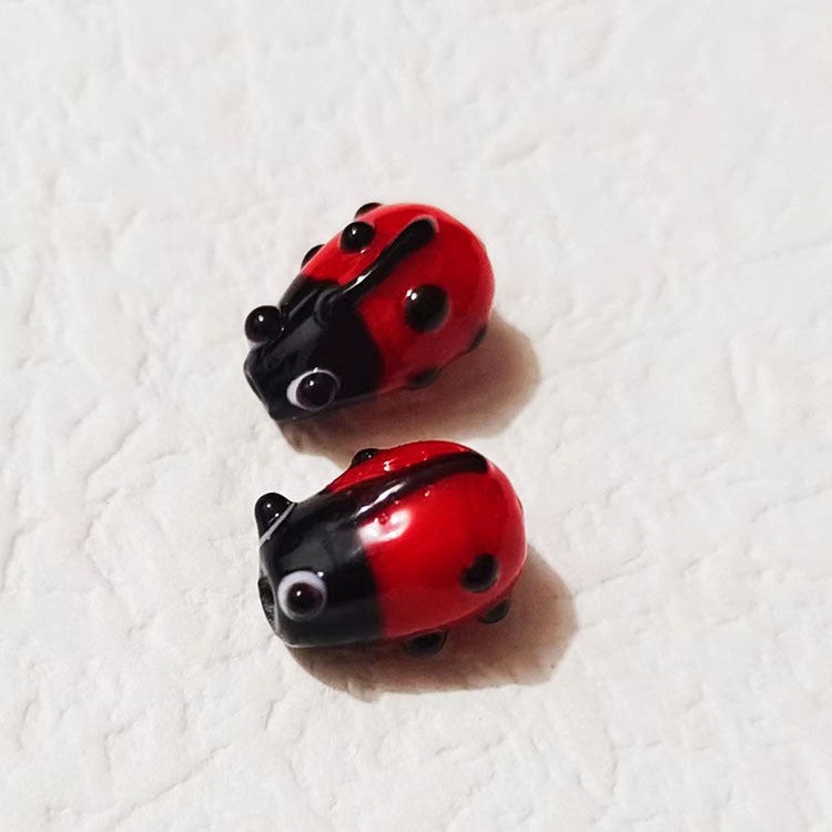 Hand Painted Ladybird Enamel Glass Beads 9x14mm Colorful 20pcs 4