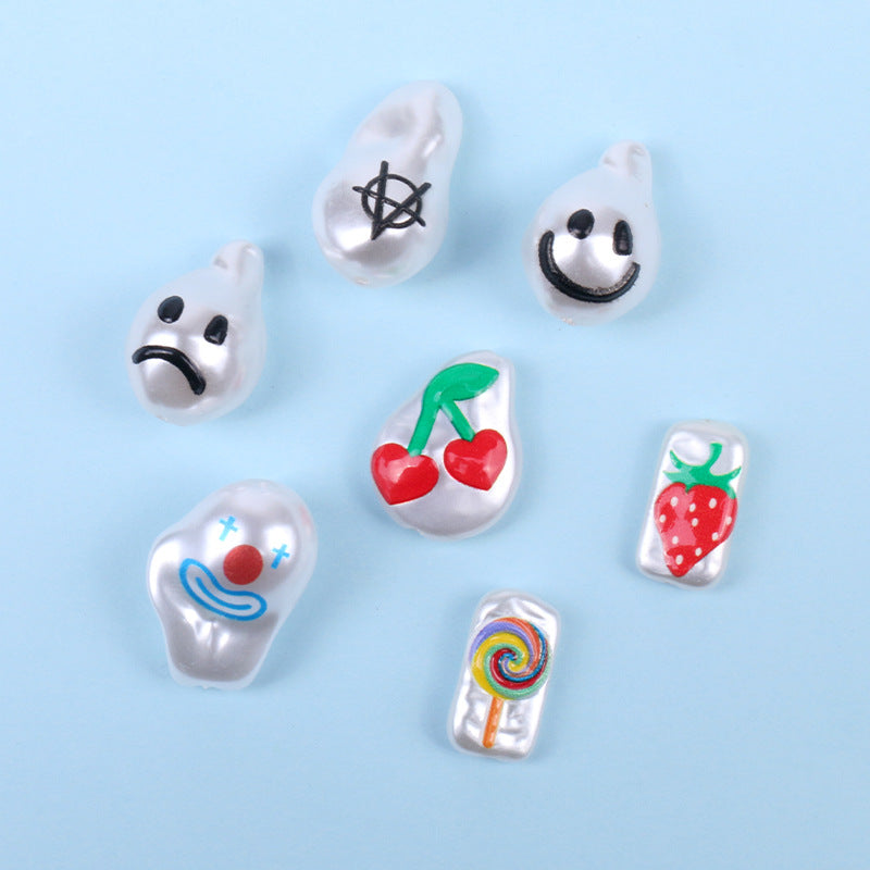 Hand Painted Cartoon Pattern Pearlized Acrylic Beads ABS Plastic 10pcs 4