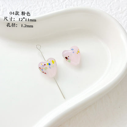 Lampwork Glass Beads Heart 12mm Handmade Confetti Pattern 10pcs 6