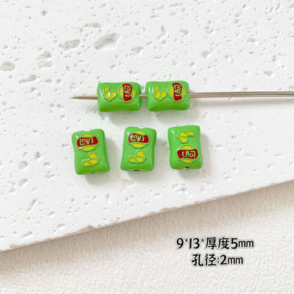 Baking Painted Potato Chips Card Metal Beads 2mm Hole 20pcs 29