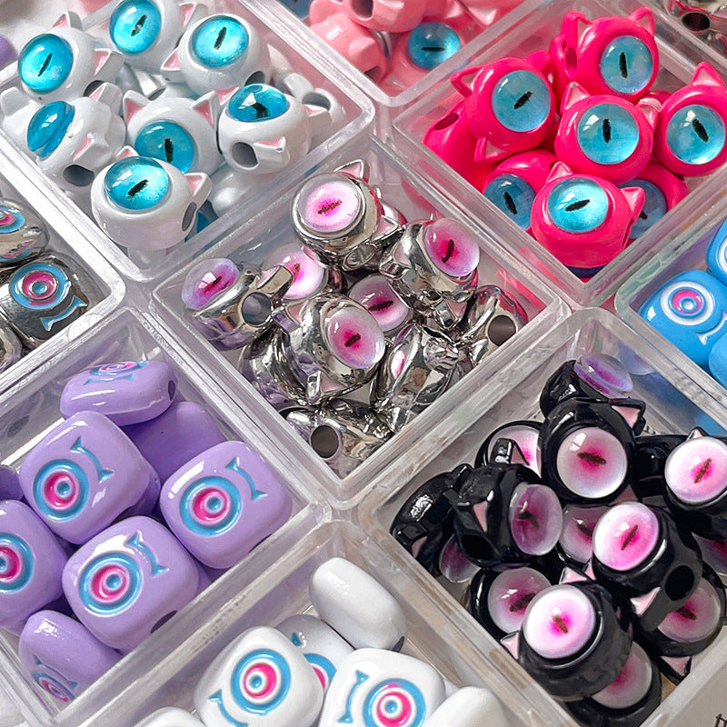Cat Eye and One-Eyed Beast Metal Beads 10mm Baking Painted 10pcs 2