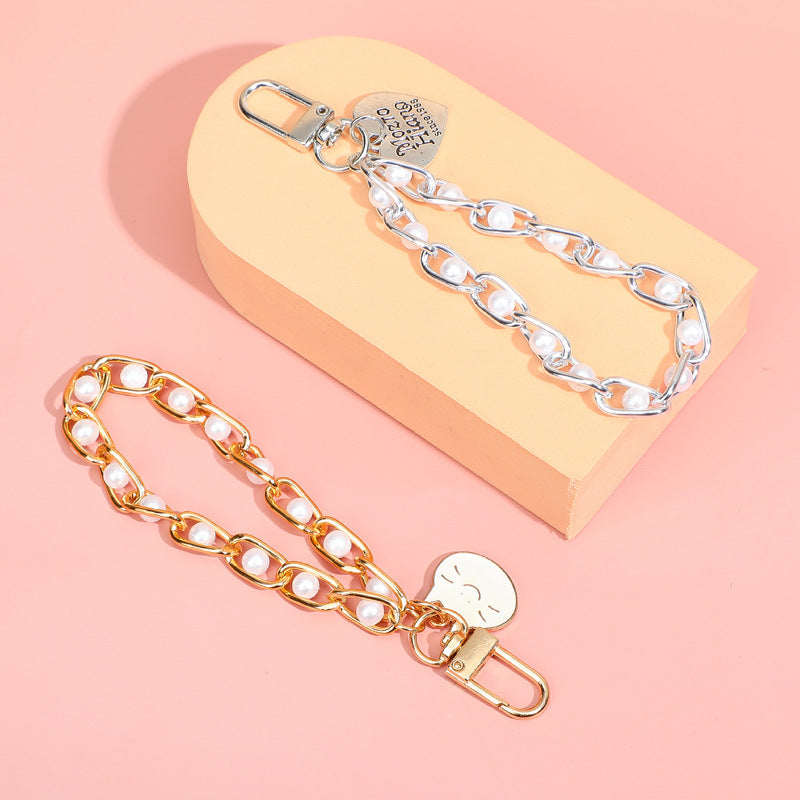 Pearl Chain Bracelet Keychain Alloy Elegant Lanyard Style 3