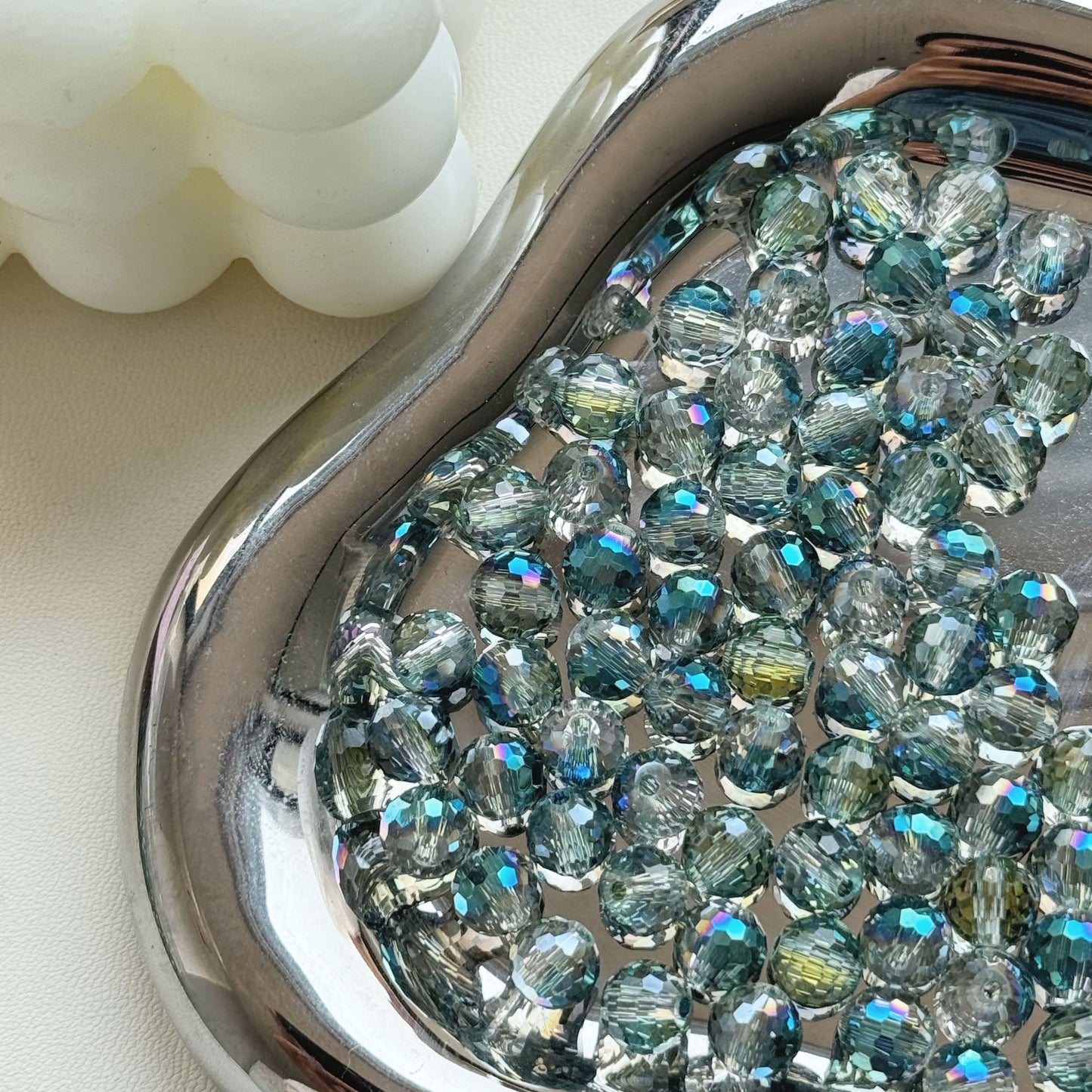 Vintage Faceted Round Glass Beads 8mm Iridescent 50pcs 20