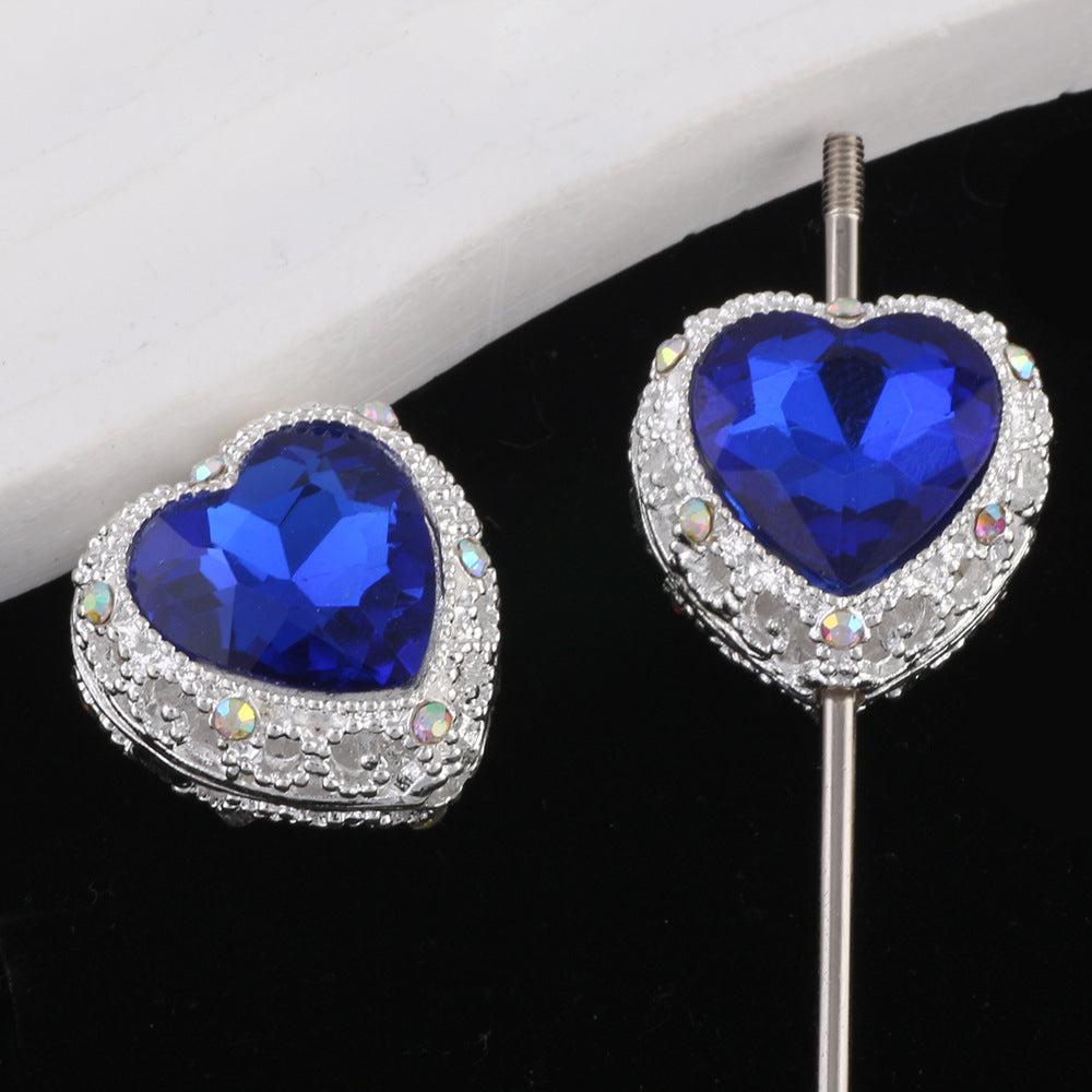 Double-Sided Heart Rhinestone Beads 22mm Alloy Encrusted 10pcs 6