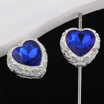 Double-Sided Heart Rhinestone Beads 22mm Alloy Encrusted 10pcs 6