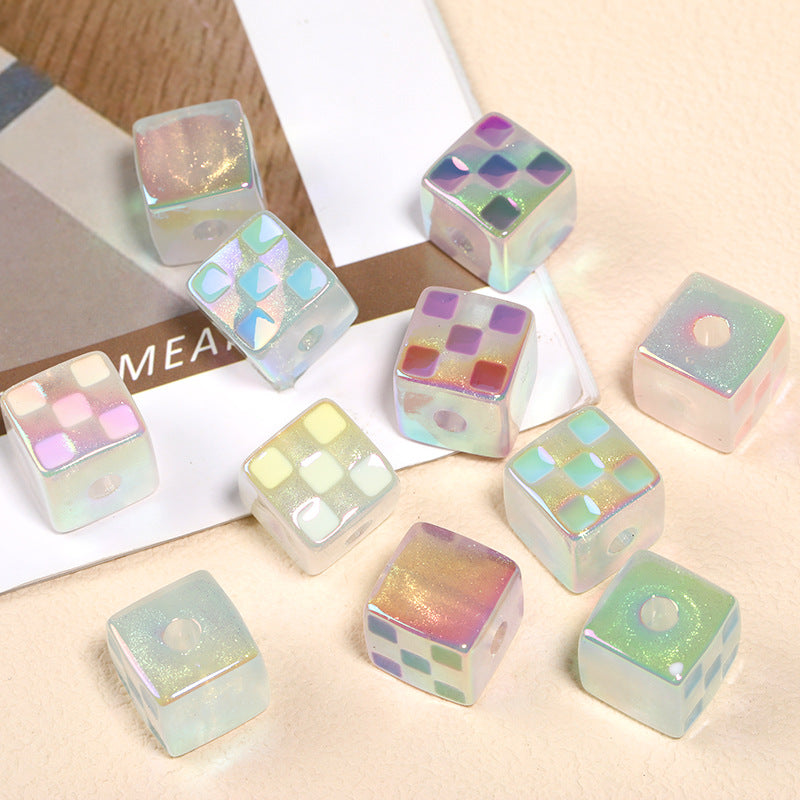 Checkerboard Cube Acrylic Beads 14mm Colorful Mixed 30pcs 4