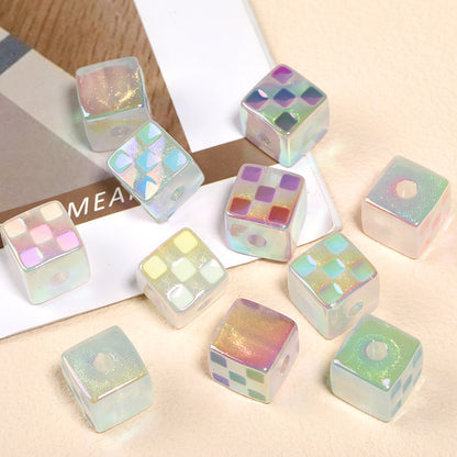 Checkerboard Cube Acrylic Beads 14mm Colorful Mixed 30pcs 4
