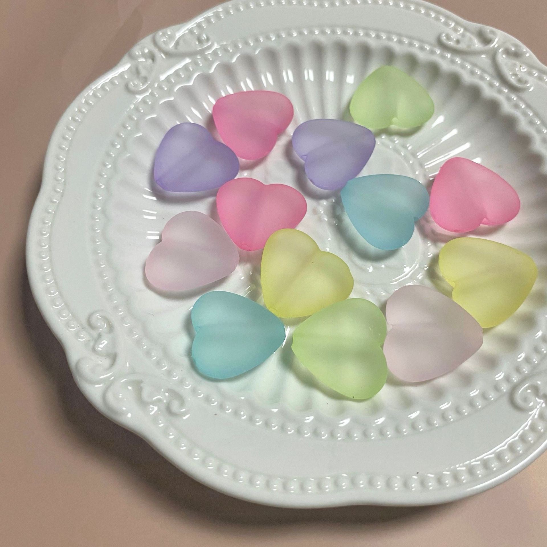 Matte Heart Acrylic Beads 24mm Pastel Colors 20pcs