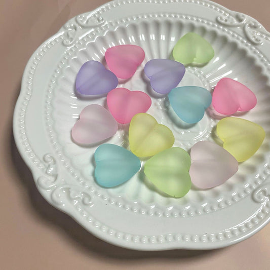 Matte Heart Acrylic Beads 24mm Pastel Colors 20pcs