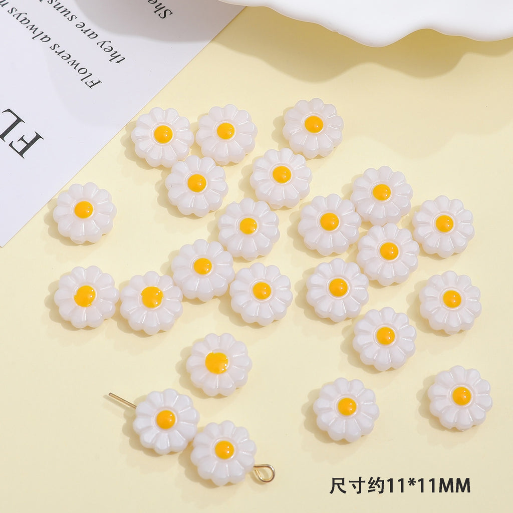 Imitation Shell Daisy Acrylic Beads 11mm Enamel Painted 20pcs 6