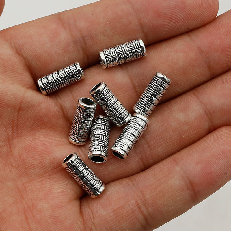 Tube Metal Beads 13mm Tibetan Imitation Braided Pattern Alloy 1pc 3