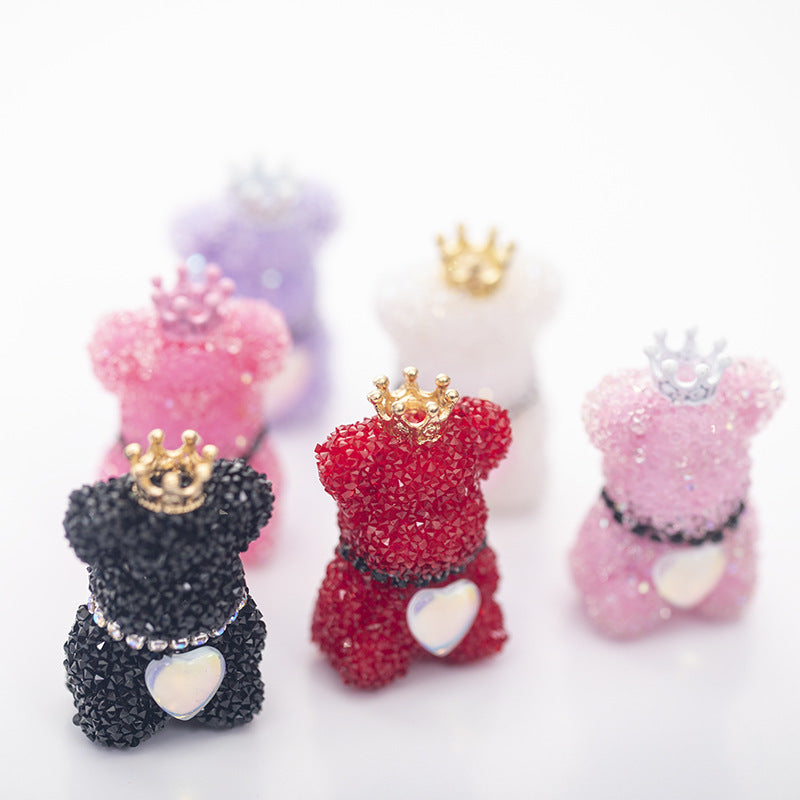Sugar Crown Bear Rhinestone Focal Beads Alloy with Rhinestones 10pcs 2