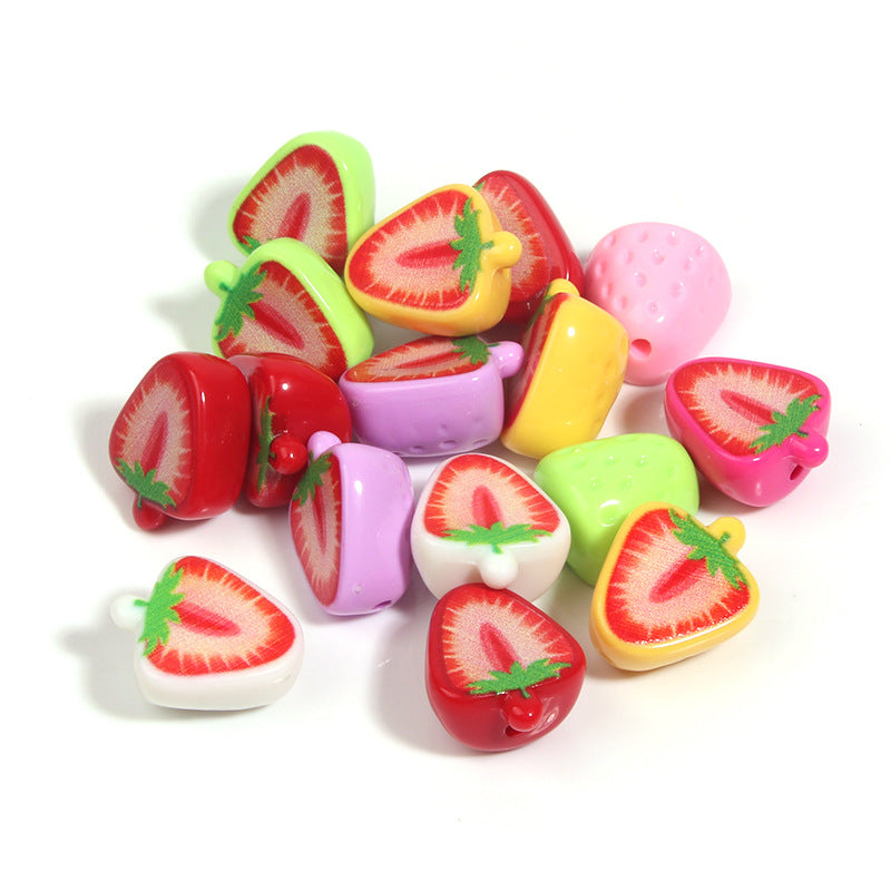 Painted Half Strawberry Acrylic Beads 16mm Colorful Mixed 20pcs 6