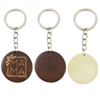 Wooden Round Floral Engraved MAMA Keychain Coffee Brown 5