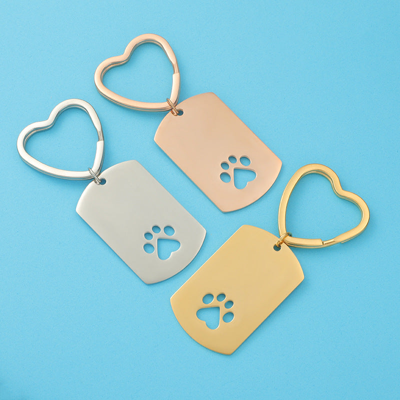 Stainless Steel Dog Claw Keychain with Heart Ring and Paw Cutout 2