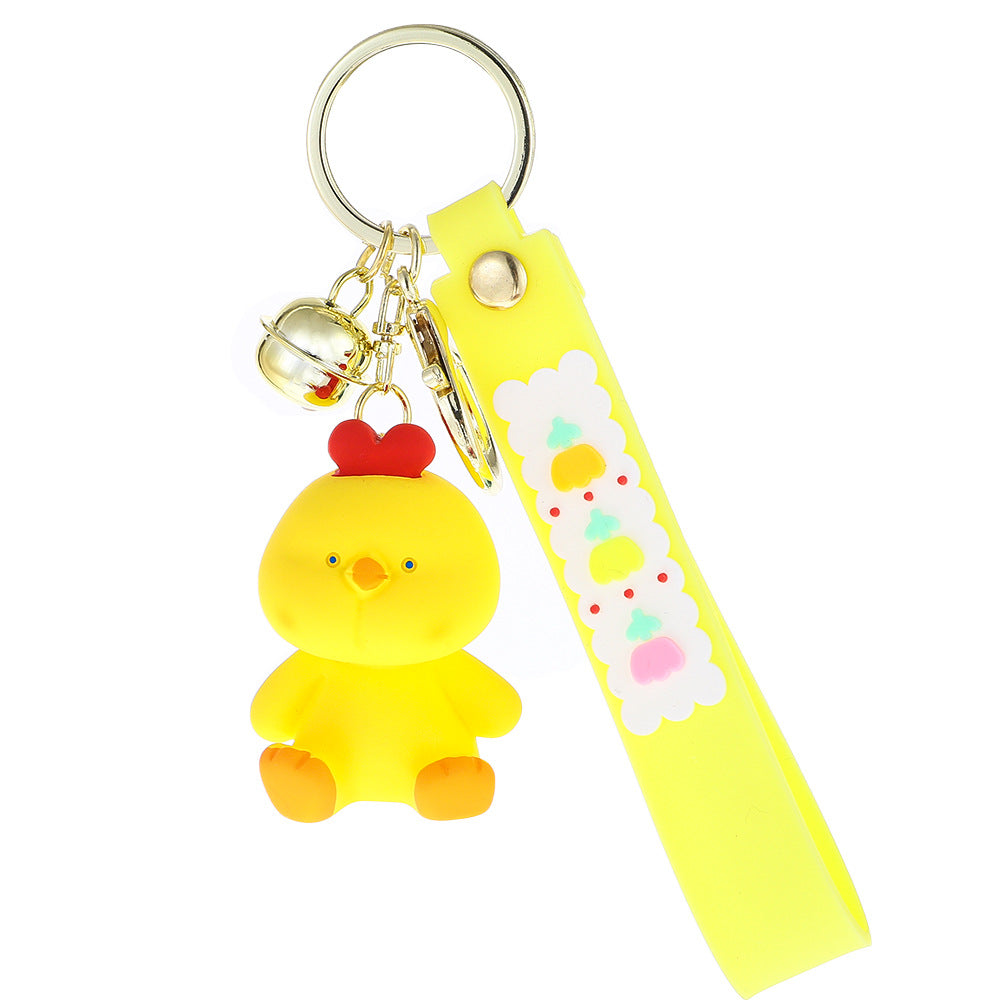 Cartoon Resin Animal Keychain Piglet Dinosaur with Fruit Strap and Bell 4