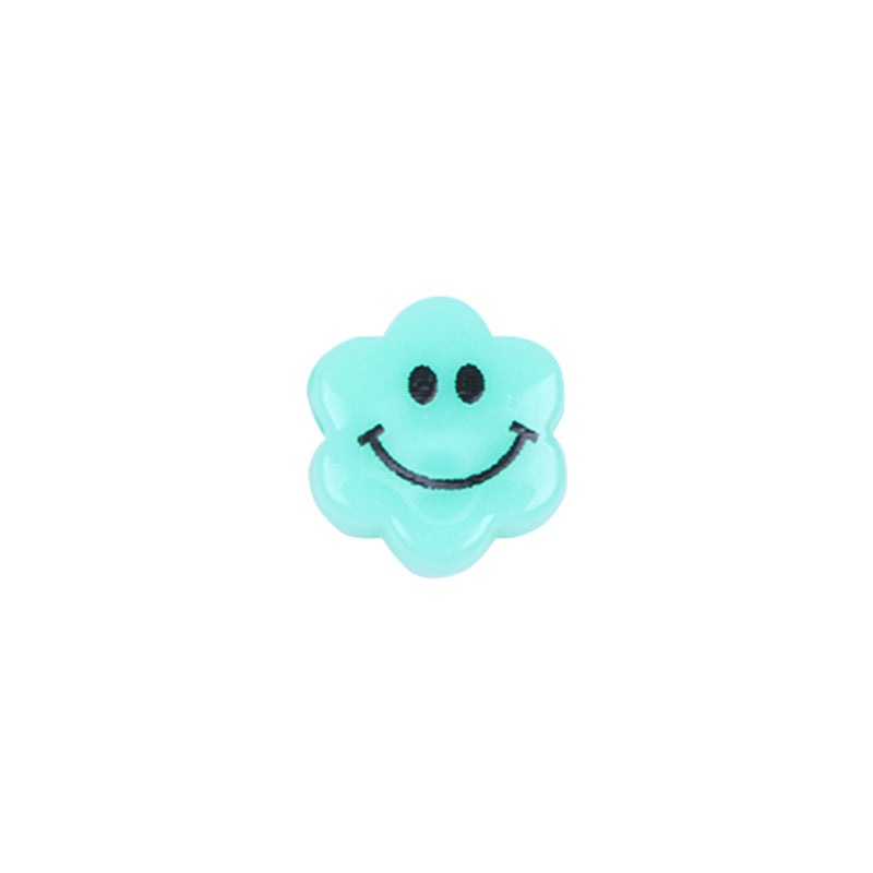 Flower Acrylic Beads 6-9mm Smiling Face Flat Pastel Mixed 100pcs 10