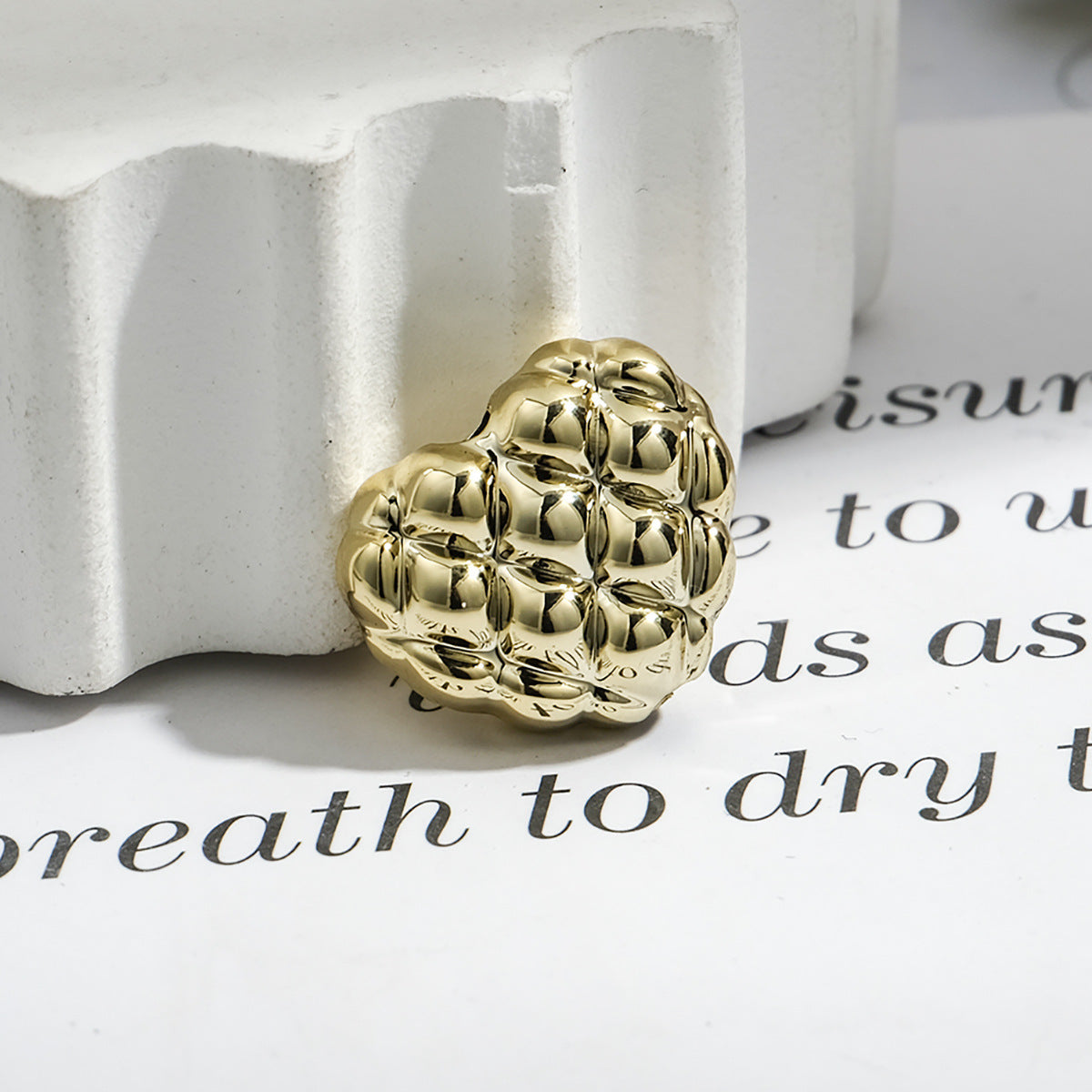 Plating Heart Acrylic Beads 17mm Metallic Gold Silver Waffle 50pcs 6