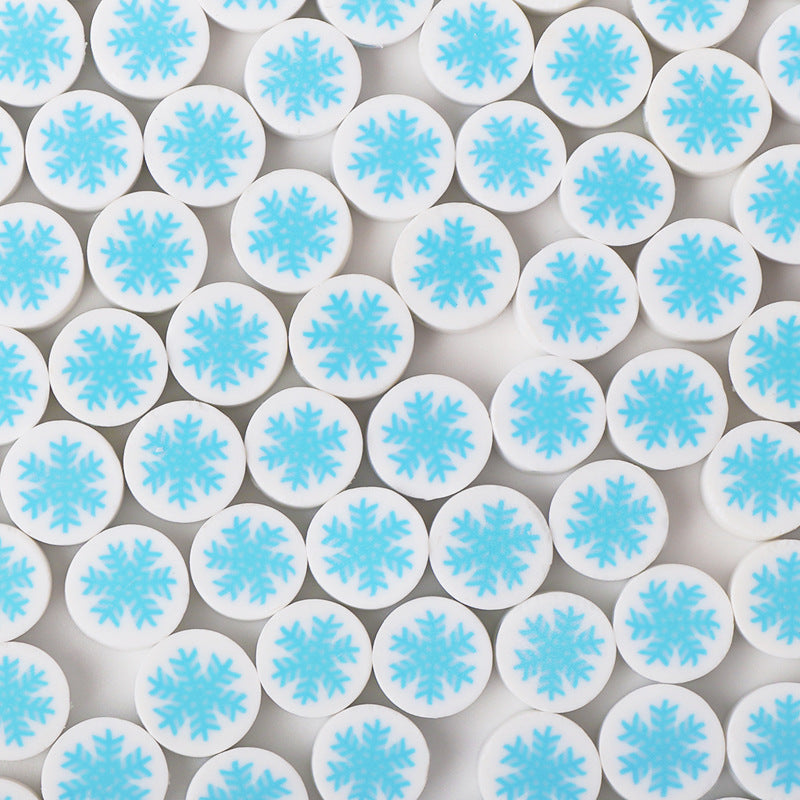 Flat Clay Beads 10mm Christmas Series Blue Snowflake 100pcs