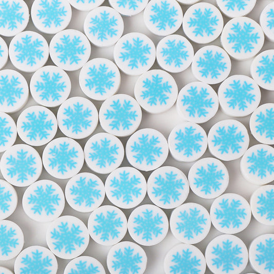 Flat Clay Beads 10mm Christmas Series Blue Snowflake 100pcs