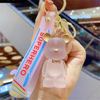 Crystal Bear Couple Keychain Frosted Resin with Golden Bow Tie 4