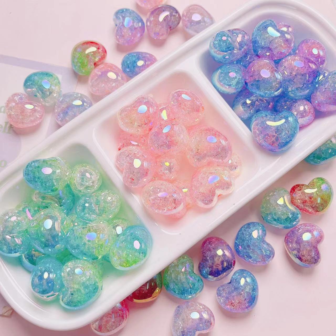 Puffy Crackle Heart Acrylic Beads 22mm Glossy Semi-Transparent 50pcs