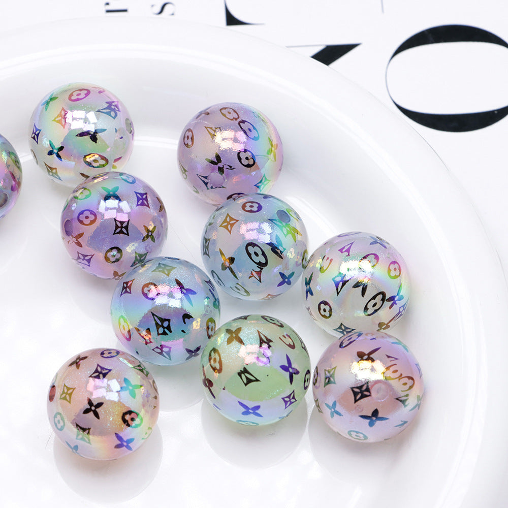 Plated Bubblegum Beads 20mm Pastel Rainbow Monogram Pattern 50pcs 2