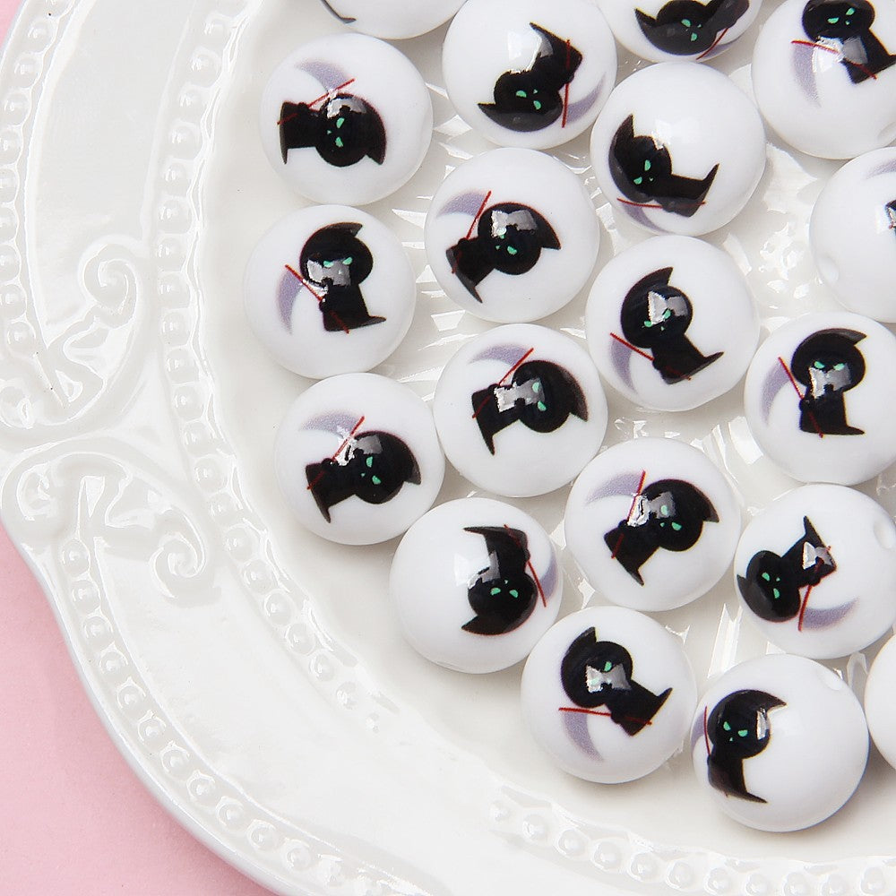 Halloween Printed Acrylic Beads 16mm Pumpkin Ghost Designs 9